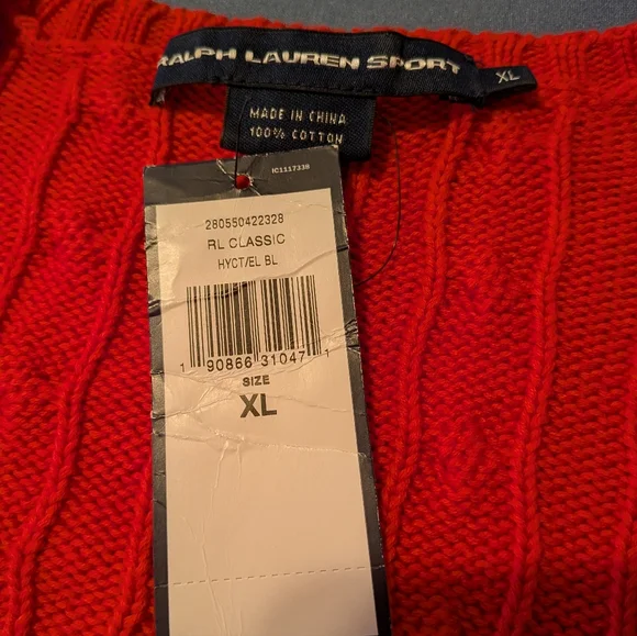 RALPH LAUREN SPORT Coral Pink Cable Knit V- Neck Sweater XL - Picture 8 of 8